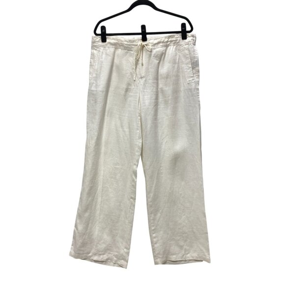 Lauren Ralph Lauren Wide Leg Linen Pants, Size 14, Off-White, Drawstring Waist - Picture 1 of 7